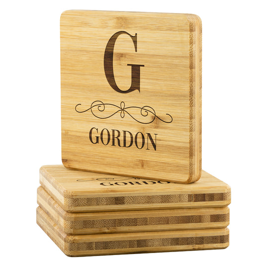 Initial with Name | Bamboo Coaster