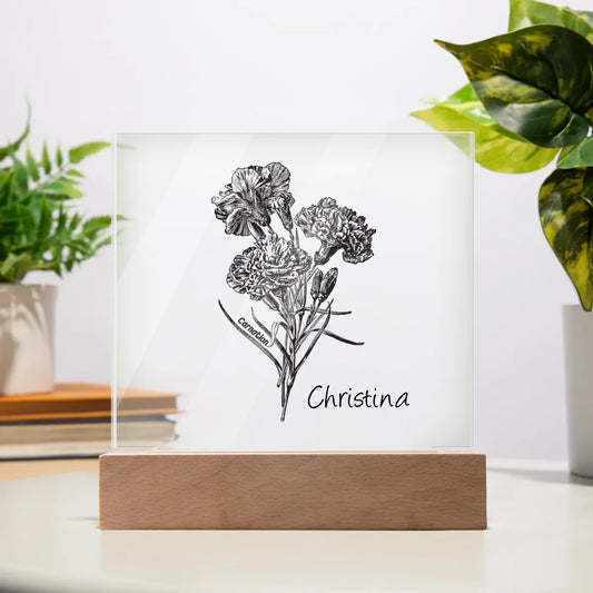 Personalized Birth Month Flower | Acrylic Square Plaque